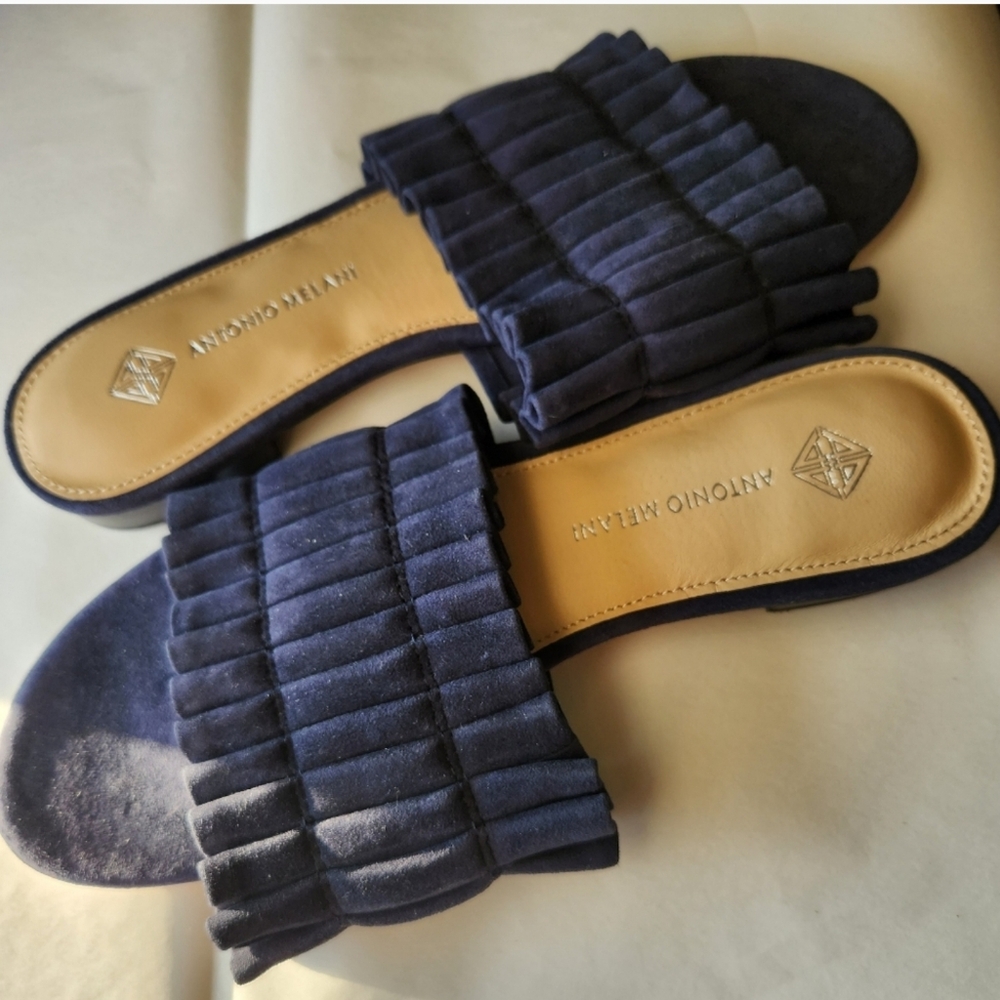 ANTONIO MELANI Navy Blue Ruffled Sandals